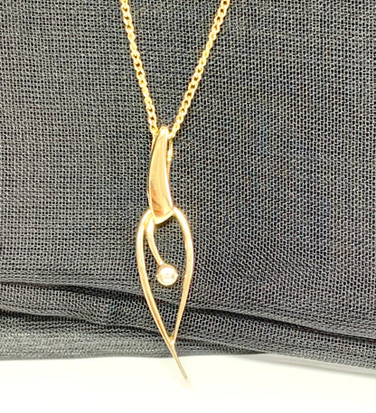 Real diamond necklace yellow gold open fancy swirl ellipse shaped pendant