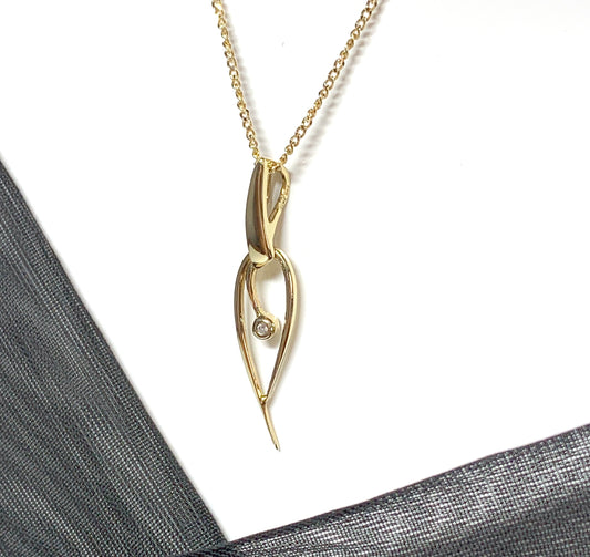 Real diamond necklace yellow gold open fancy swirl ellipse shaped pendant