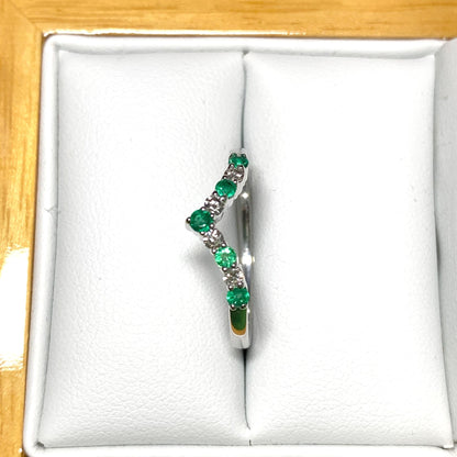 Real emerald and diamond wishbone ring white gold