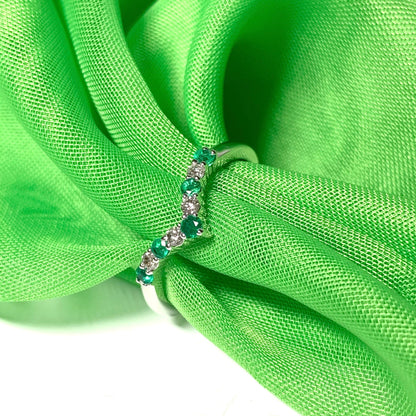 Real emerald and diamond wishbone ring white gold