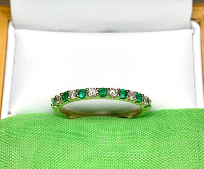 Real emerald and diamond yellow gold eternity ring