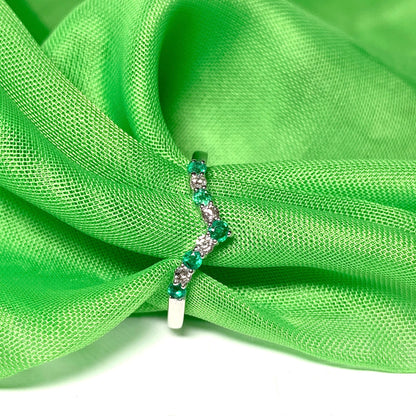 Real emerald and diamond wishbone ring white gold