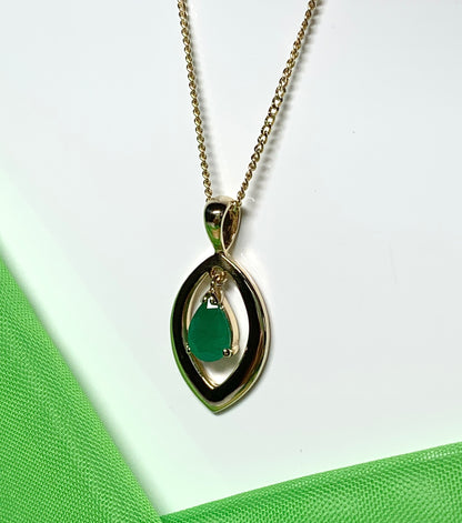 Real emerald yellow gold fancy necklace open pierced designed pendant