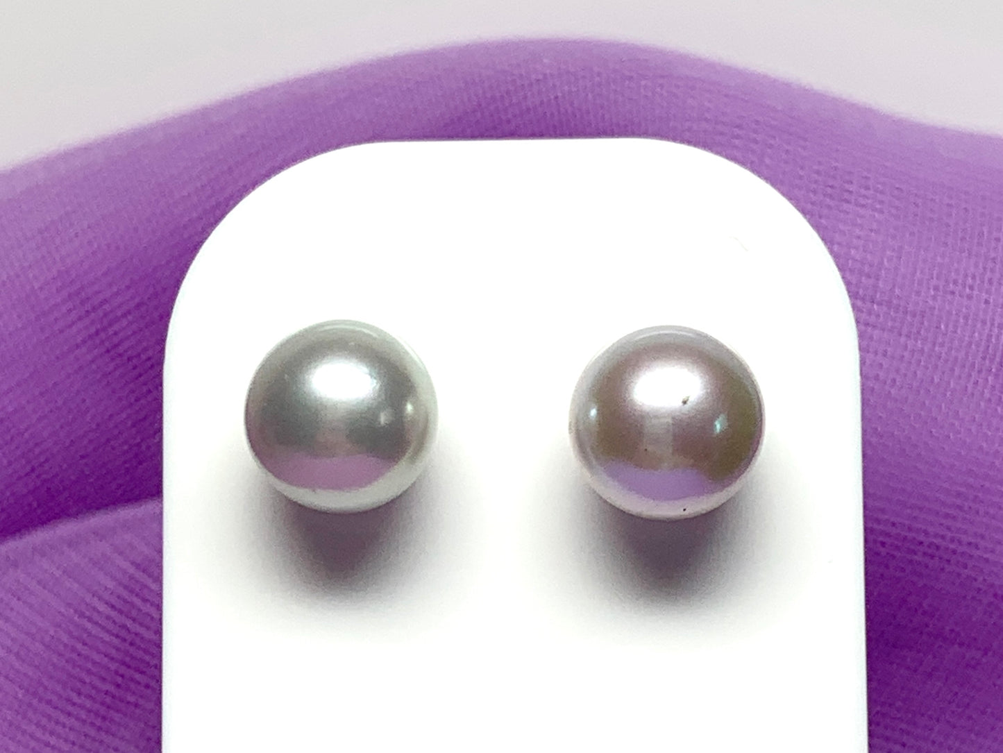 Real freshwater cultured light grey pearl white gold stud earrings