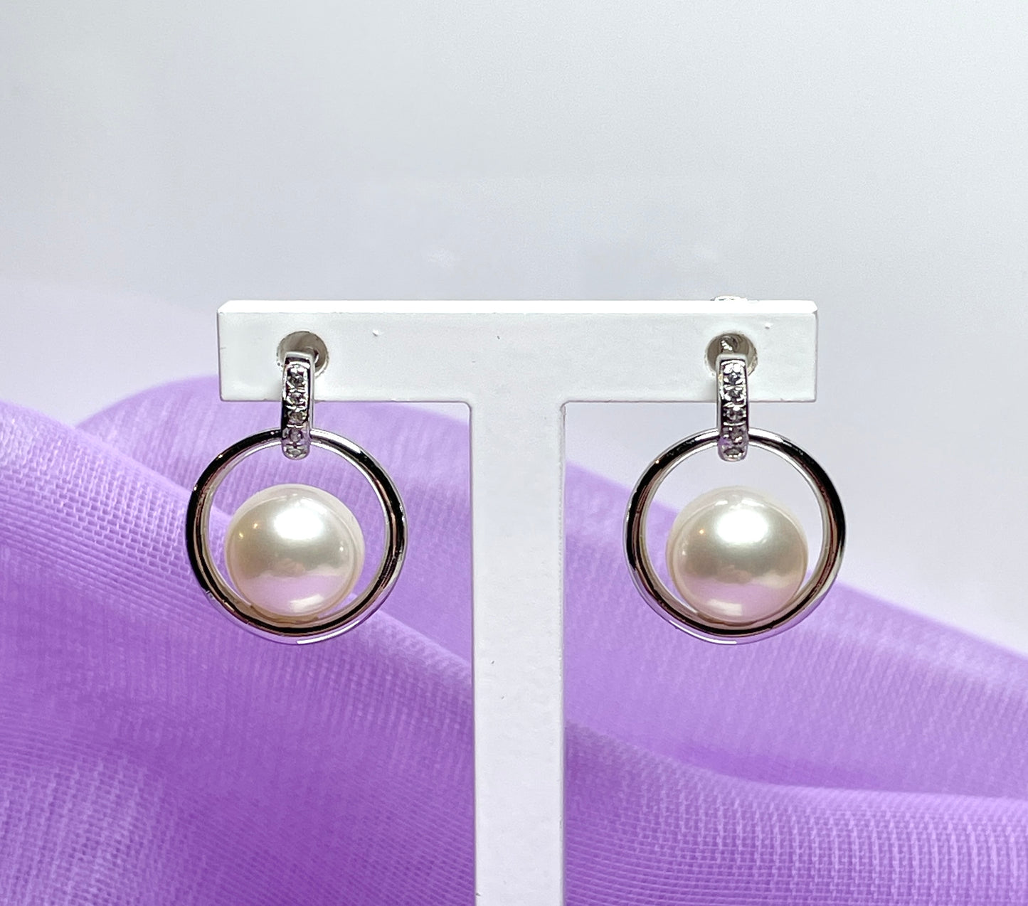 Real freshwater cultured pearl sterling silver halo round drop earrings