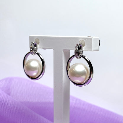 Real freshwater cultured pearl sterling silver halo round drop earrings