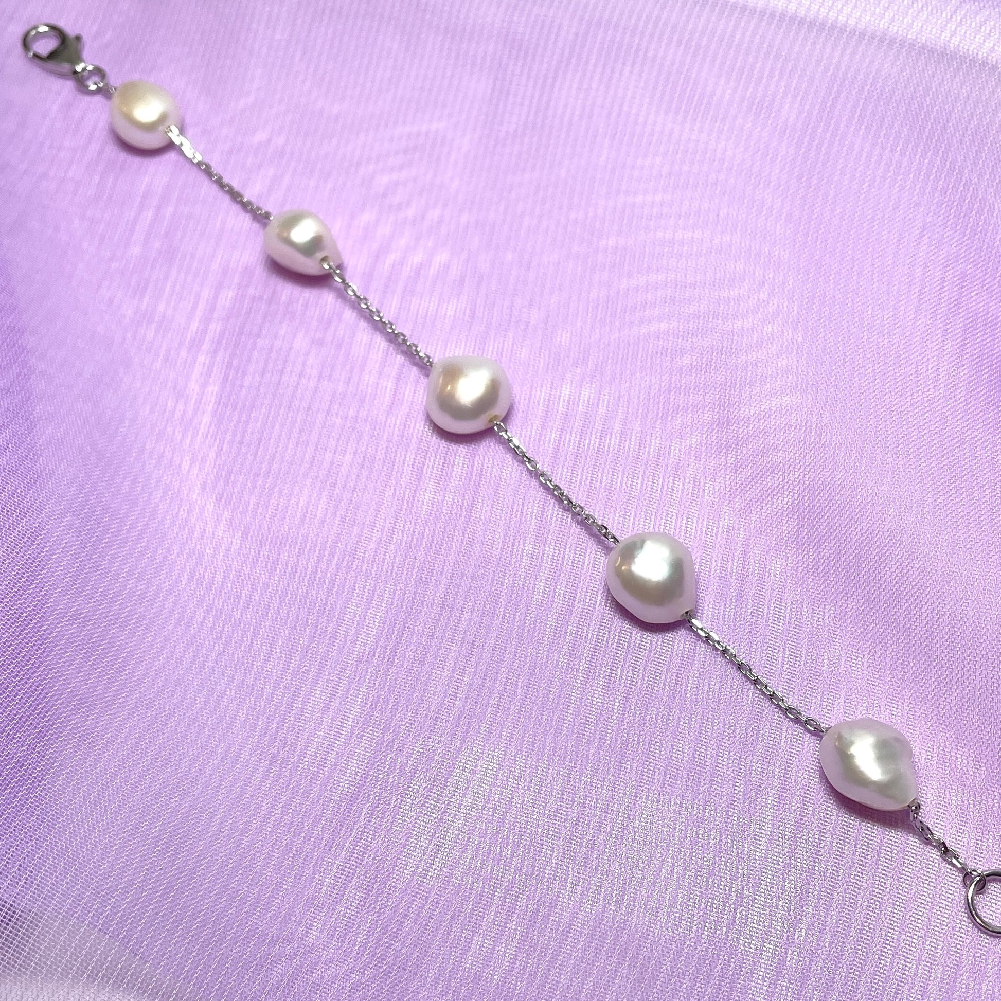 Real freshwater cultured fine large irregular oval pearl sterling silver bracelet