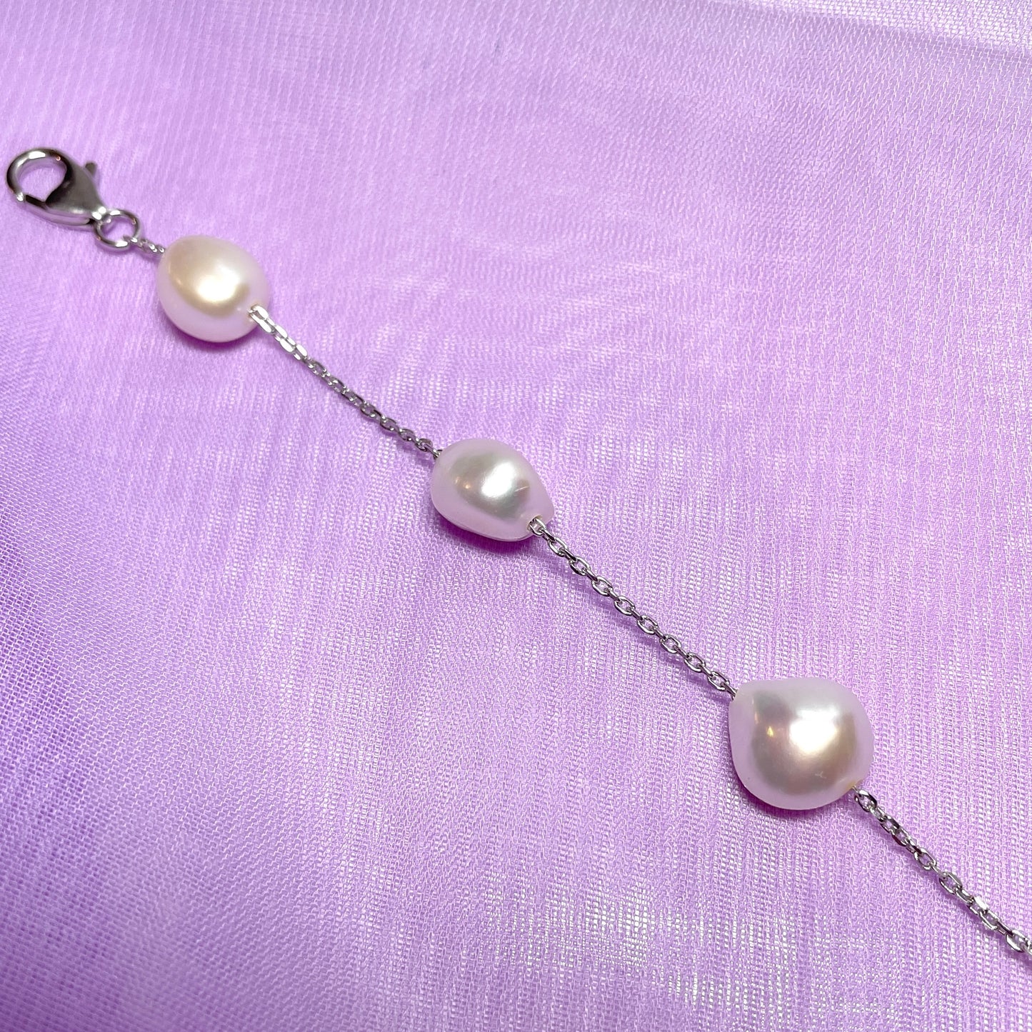 Real freshwater cultured fine large irregular oval pearl sterling silver bracelet