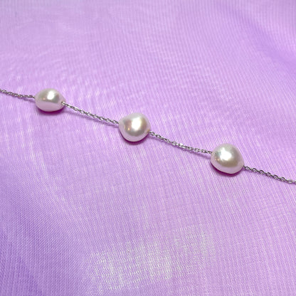 Real freshwater cultured fine large irregular oval pearl sterling silver bracelet