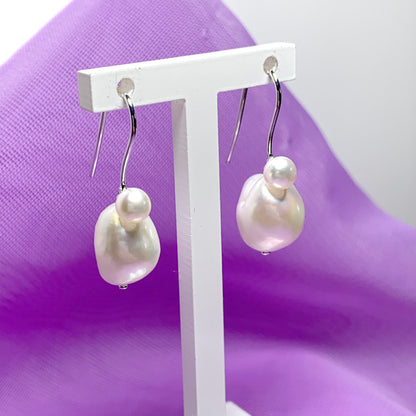 Real freshwater pearl double drop earrings