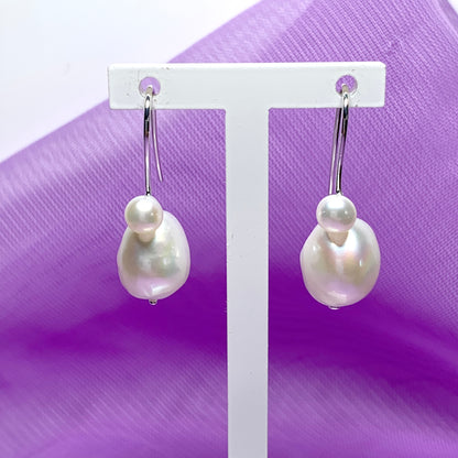 Real freshwater pearl double drop earrings