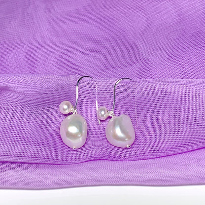 Real freshwater pearl double drop earrings