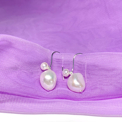 Real freshwater pearl double drop earrings