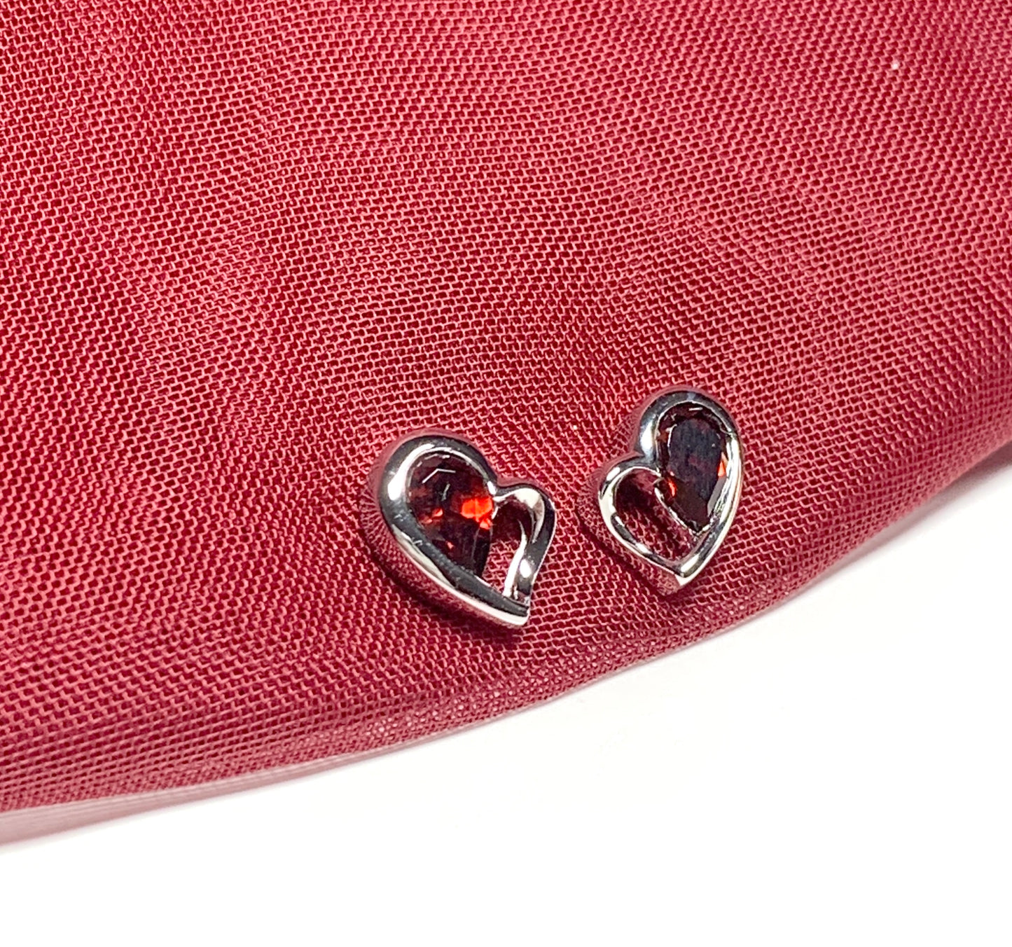 Real red garnet heart shaped stud earrings sterling silver