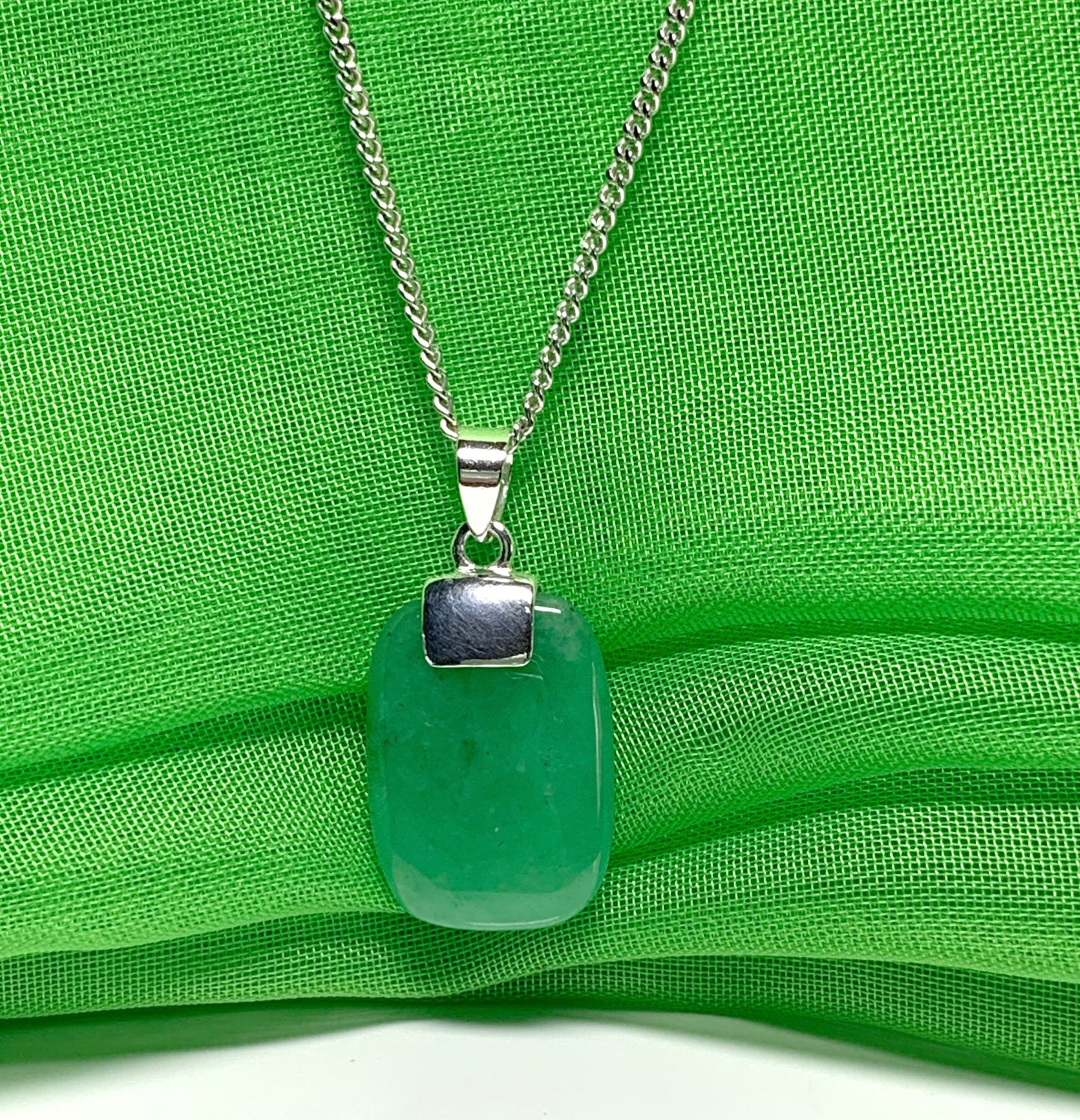 Real green jade cushion shaped silver necklace pendant