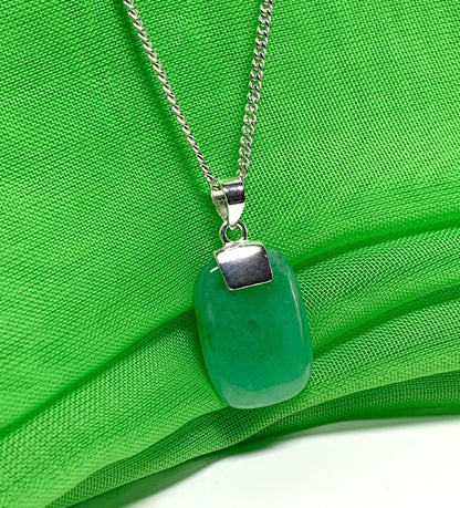 Real green jade cushion shaped silver necklace pendant