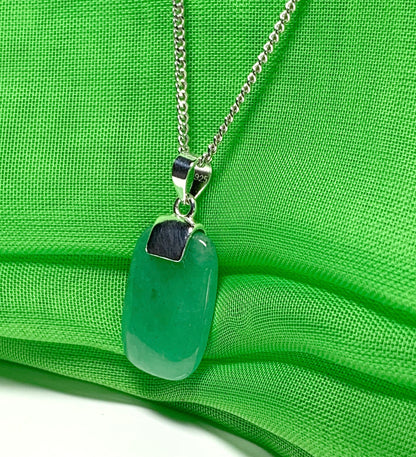 Real green jade cushion shaped silver necklace pendant