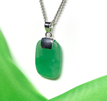 Real green jade necklace cushion shaped stone sterling silver