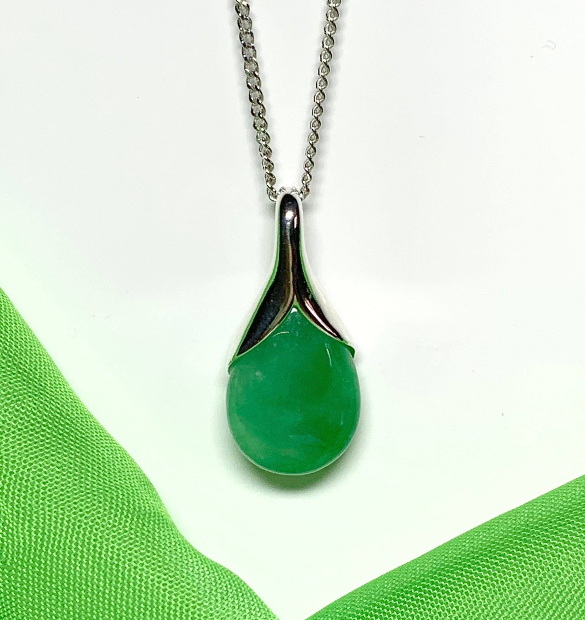 Green Jade ~ Sterling Silver Dew online Drop Necklace