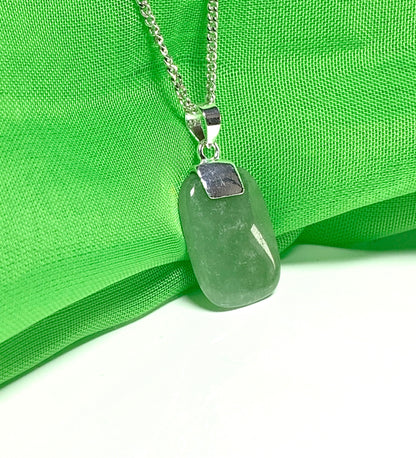 Real green jade necklace cushion shaped silver