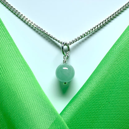 Real green jade necklace round ball shaped green pendant