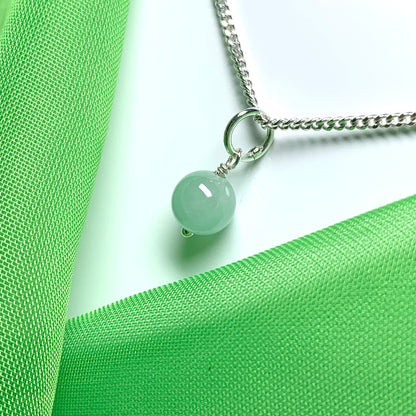 Real green jade necklace round ball shaped green pendant