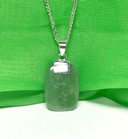 Real green jade necklace cushion shaped silver