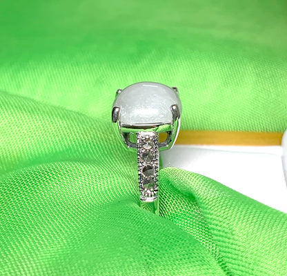 Square real green jade ring marcasite cushion shaped sterling silver