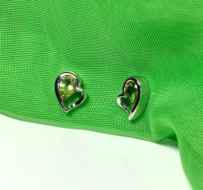 Real green peridot heart shaped stud earrings sterling silver