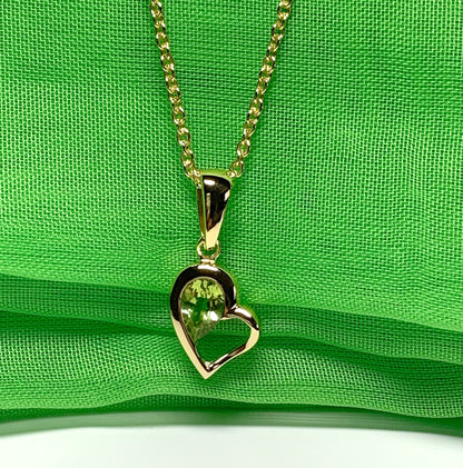 Real green peridot heart shape necklace pendant sterling silver gilt gold plated