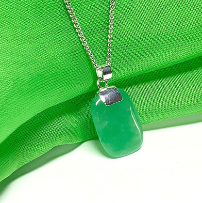 Real green jade necklace cushion shaped stone sterling silver