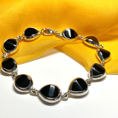 Real jet stone bracelet sterling silver black pear shaped