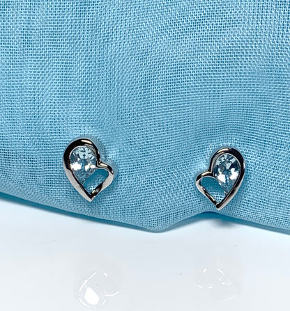 Real light blue topaz heart shaped stud earrings sterling silver