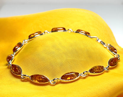 Real amber bracelet marquise cut sterling silver bracelet