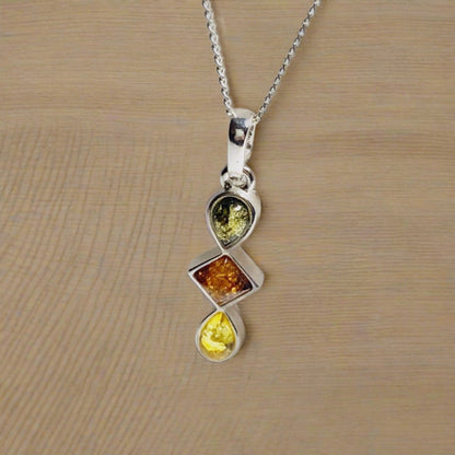 Multi coloured amber sterling silver necklace