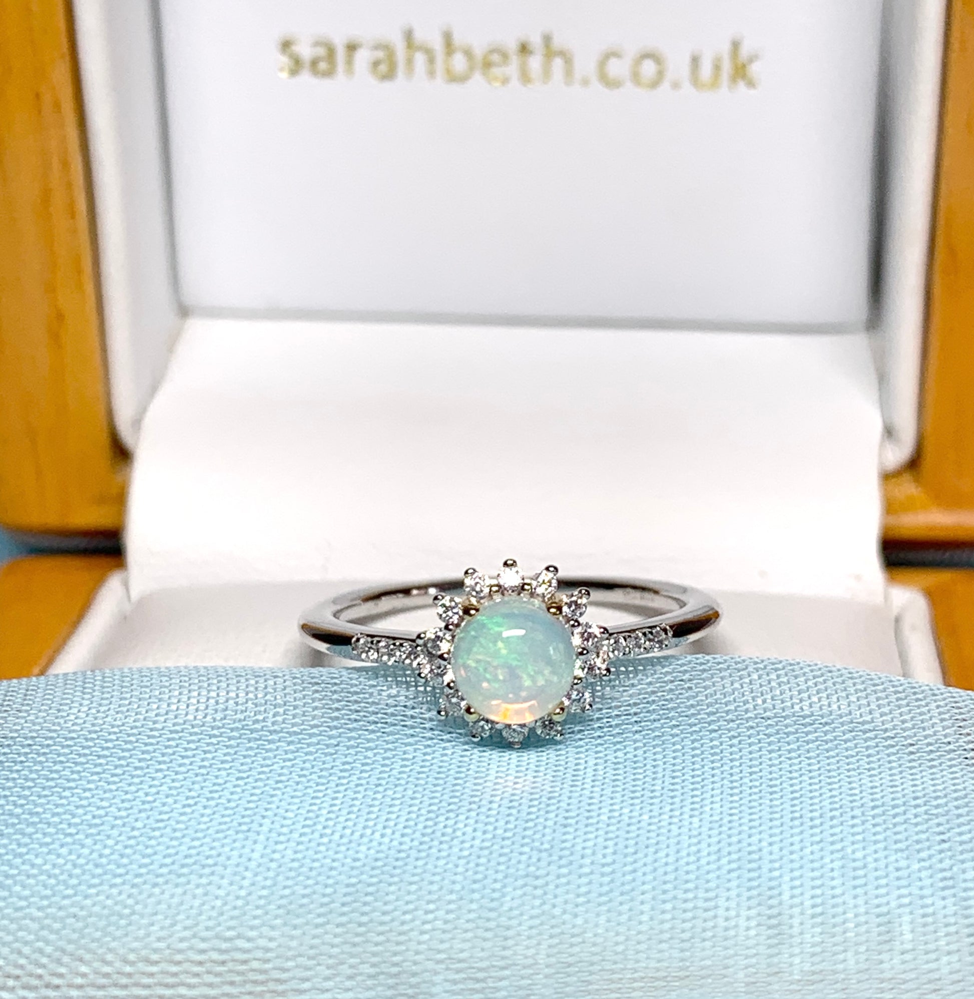 Real opal cluster ring round sterling silver and cubic zirconia