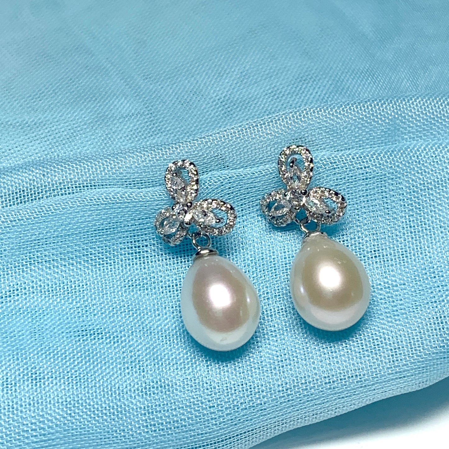 Real pearl fancy sparkling drop earrings