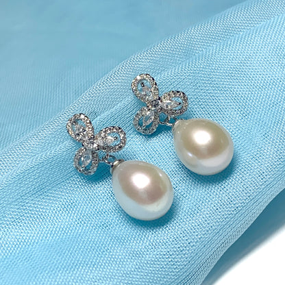 Real pearl fancy sparkling drop earrings