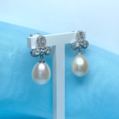 Real pearl fancy sparkling drop earrings