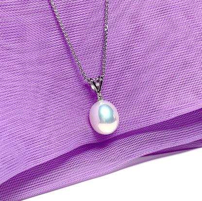 Real pearl pendant necklace and diamond real freshwater cultured oval white gold