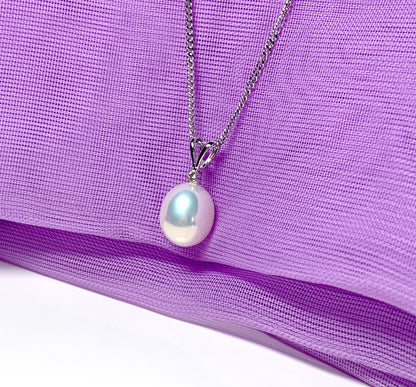 Real pearl pendant necklace and diamond real freshwater cultured oval white gold