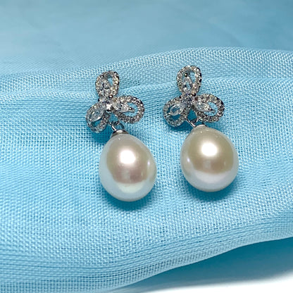 Real pearl fancy sparkling drop earrings