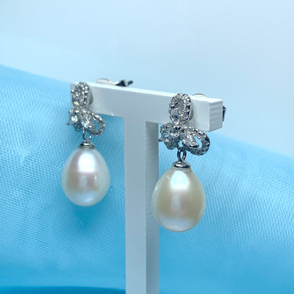 Real pearl fancy sparkling drop earrings