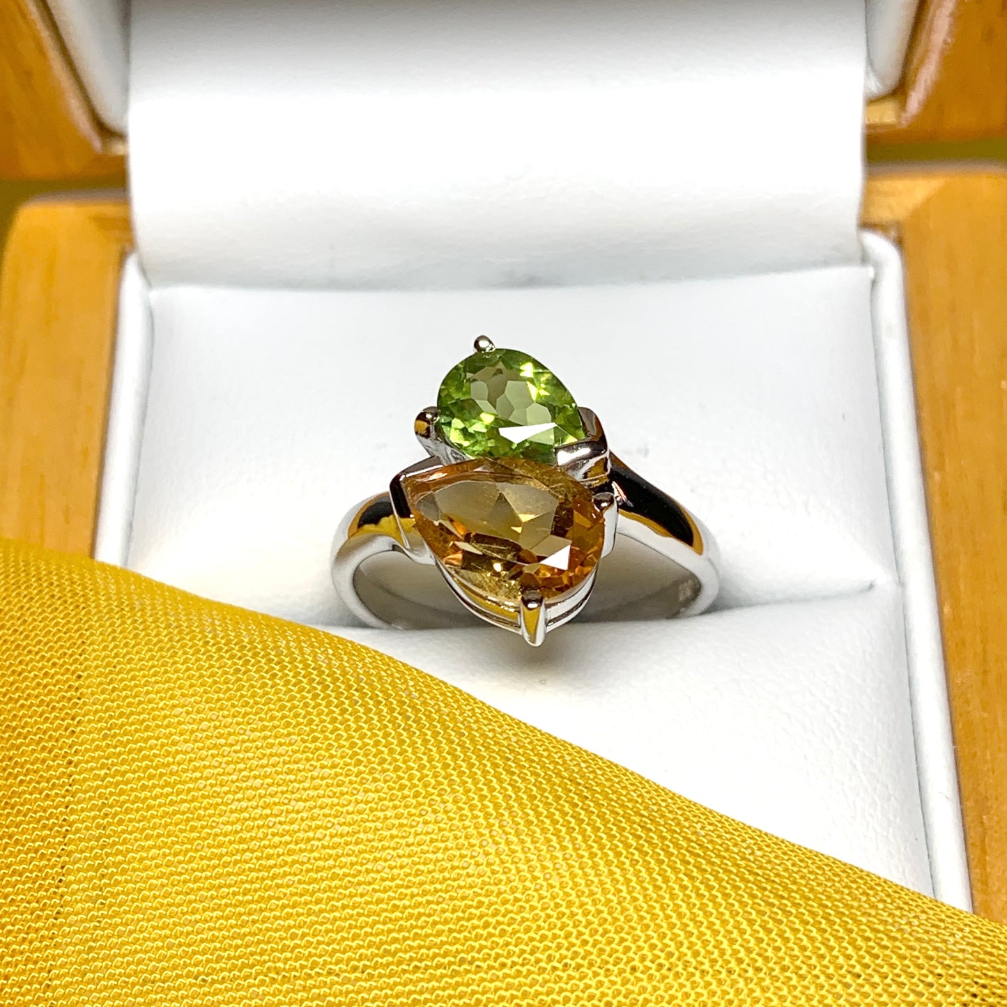 Real peridot and citrine fancy dress cocktail ring