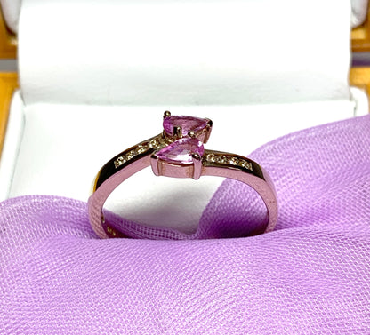 Real pink sapphire and diamond yellow gold dress cocktail ring