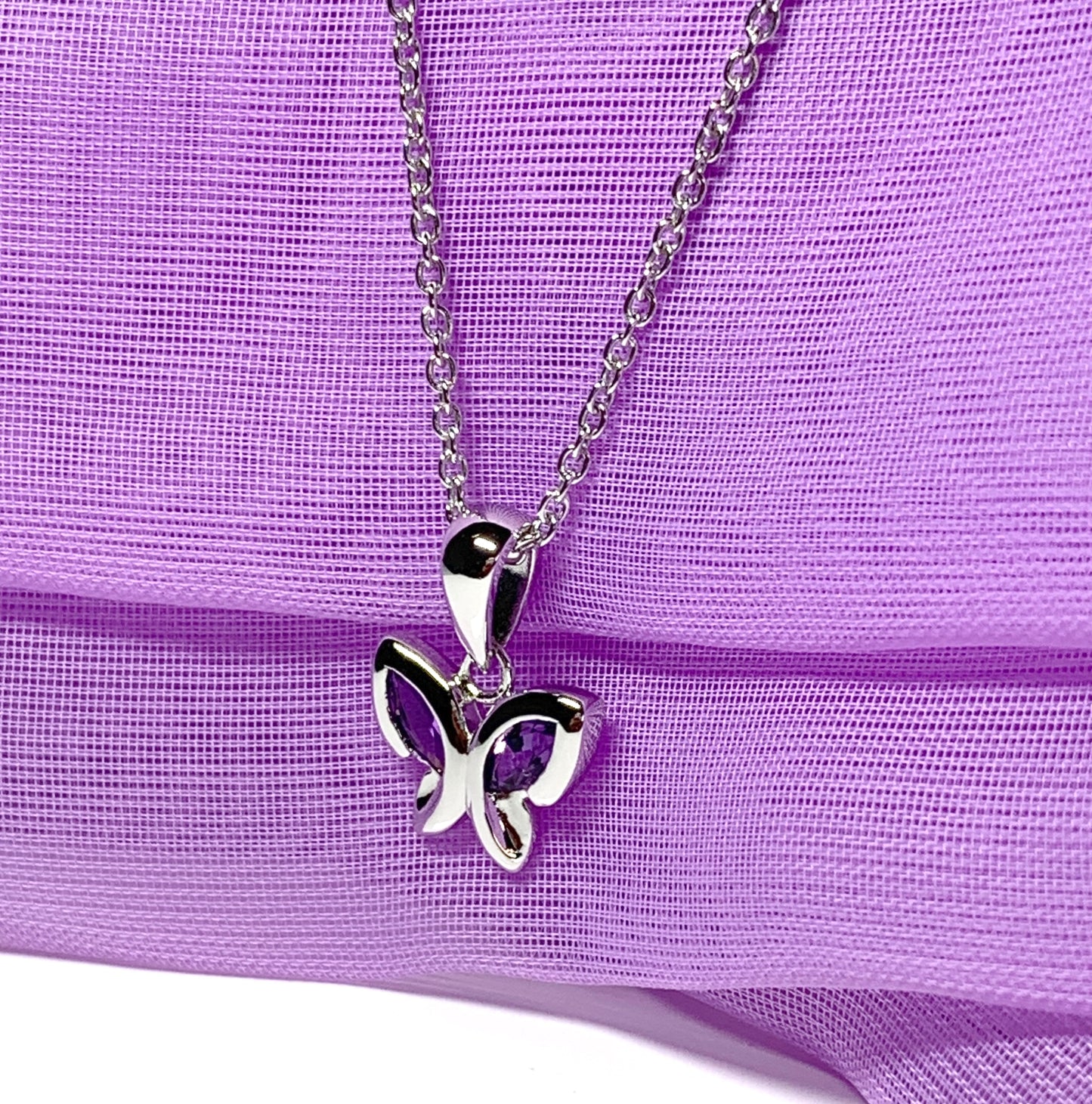 Real purple amethyst butterfly shape necklace pendant sterling silver