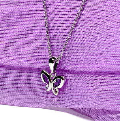 Real purple amethyst butterfly shape necklace pendant sterling silver