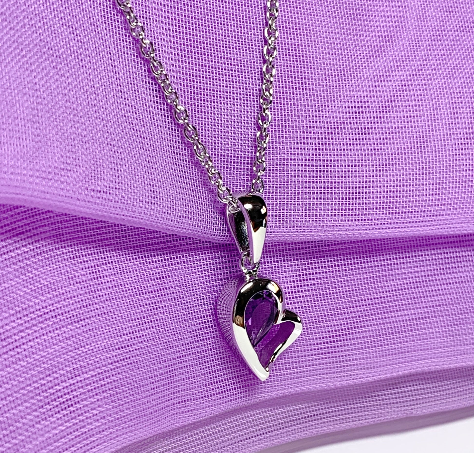 Real purple amethyst heart shape necklace pendant sterling silver