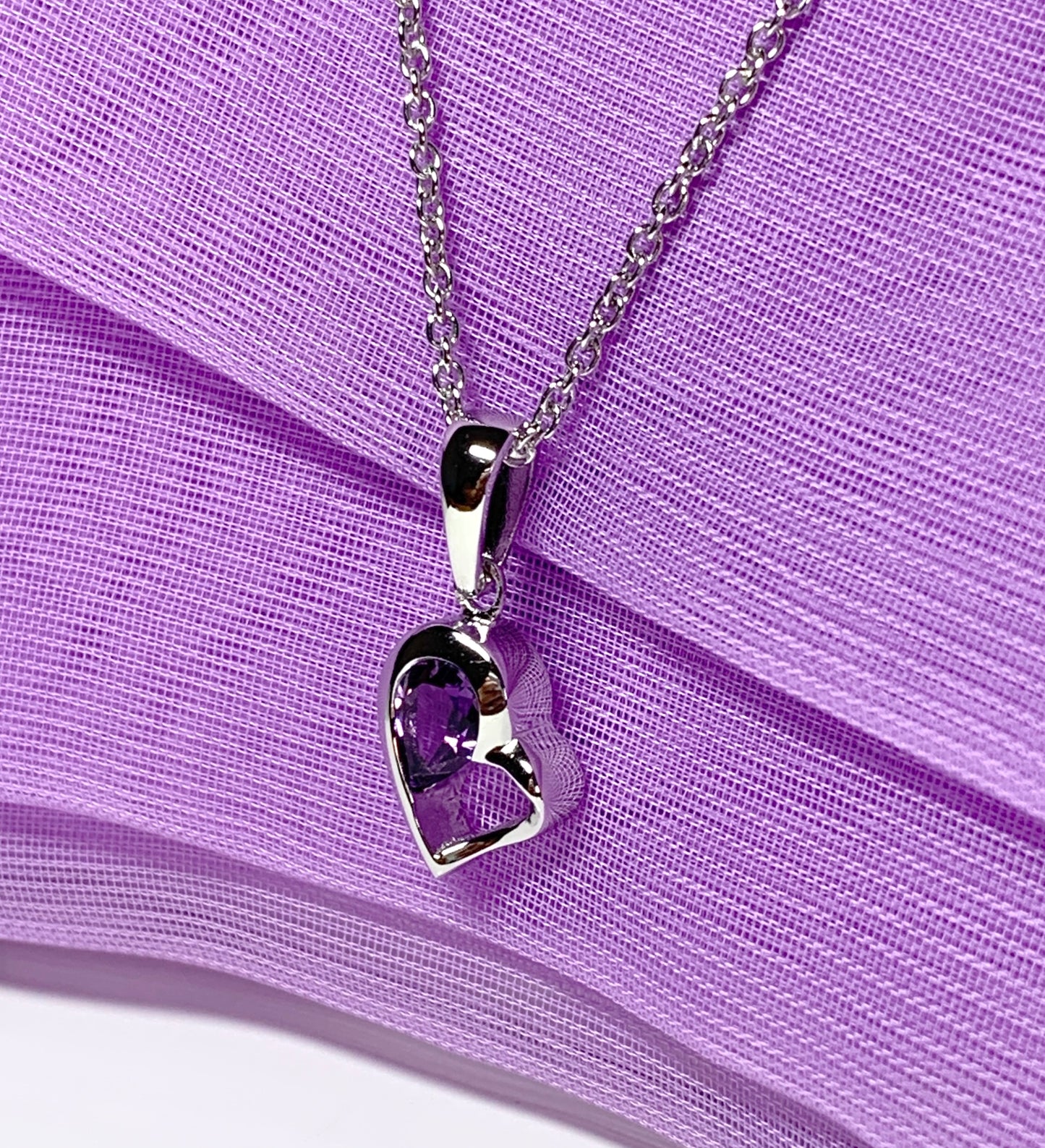 Real purple amethyst heart shape necklace pendant sterling silver