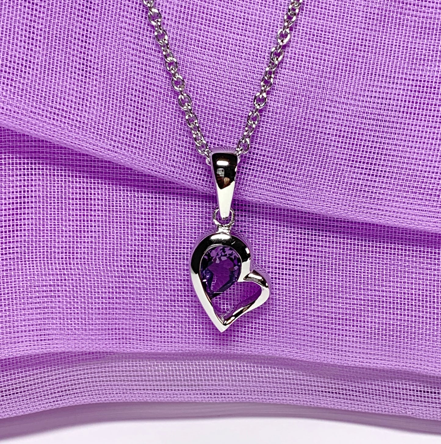 Real purple amethyst heart shape necklace pendant sterling silver